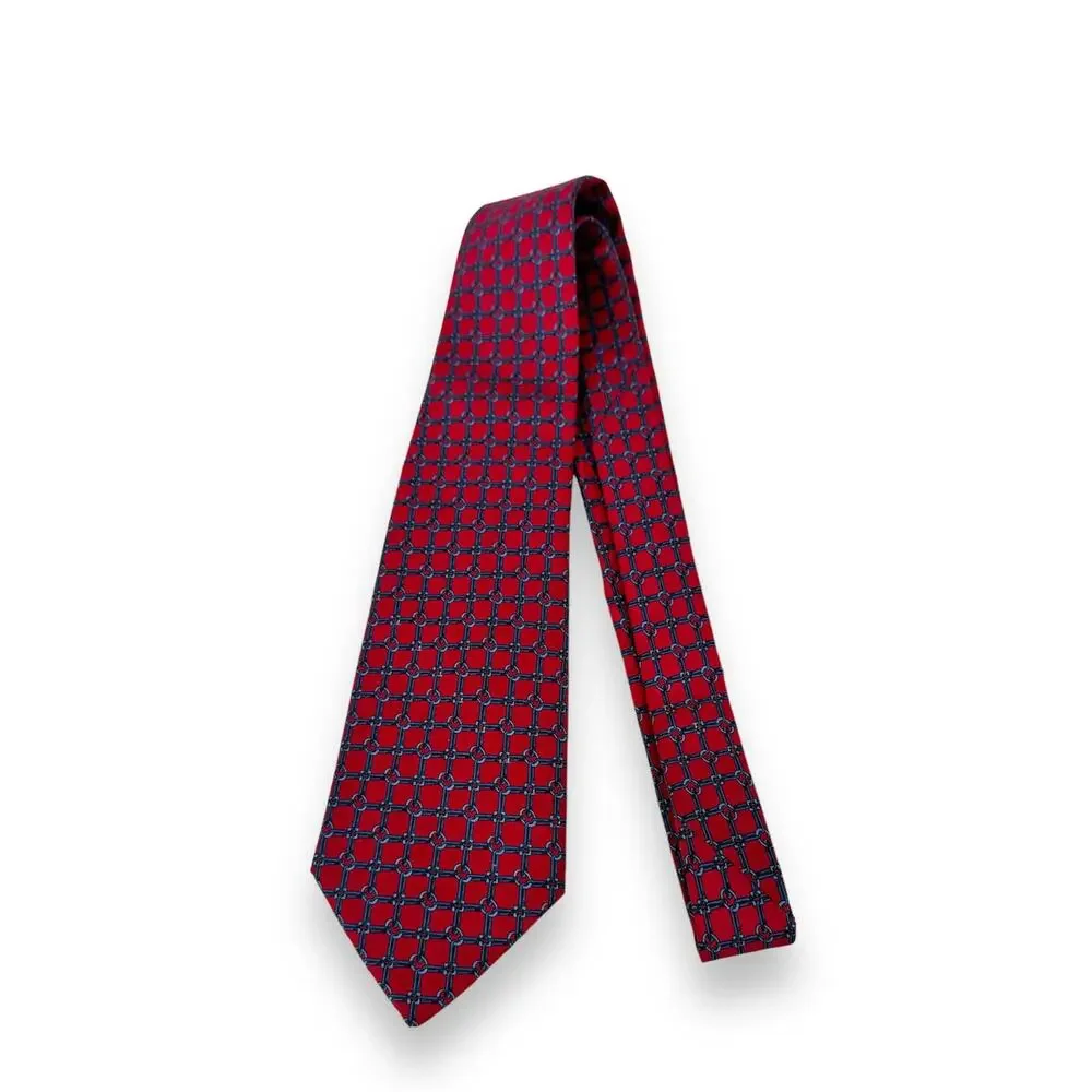 Guy Latour tie 100% silk chain link equestrian red blue office career